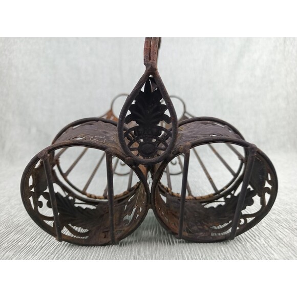 Wrought Iron Wine Caddy Vintage Wine Rack Ornamental Handle Fine Metal Work - Picture 8 of 10